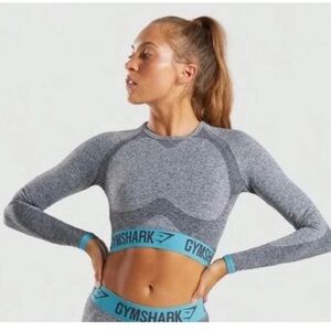 Gymshark Adapt Seamless Long Sleeve Crop Top Grey and Aqua Blue